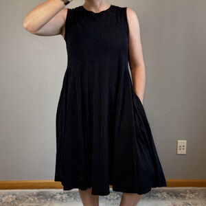 Peruvian Connection Sleeveless A-Line Dress Size L Black Cotton Jersey Pockets